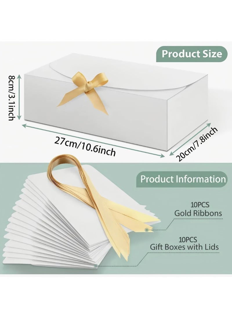 ohmoon Pack of 10 Gift Boxes, Large Kraft Gift Boxes with Bow Ribbon, 27 x20x8cm, Rectangle Gift Boxes for Gifts, Ramadan,Eid,Birthday, Wedding (White) - Image 2